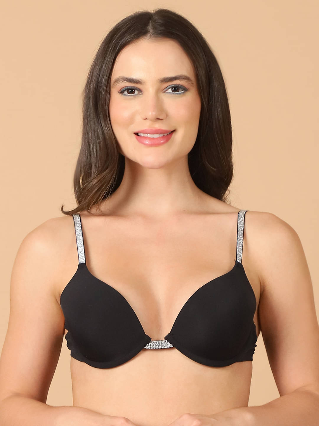 PrettyCat Polyester Lightly Padded Women's Plunge Bra ( Black ) PC-BR-7020A-BLK-SLV PrettyCat Polyester Lightly Padded Women's Plunge Bra ( Black ) PC-BR-7020A-BLK-SLV