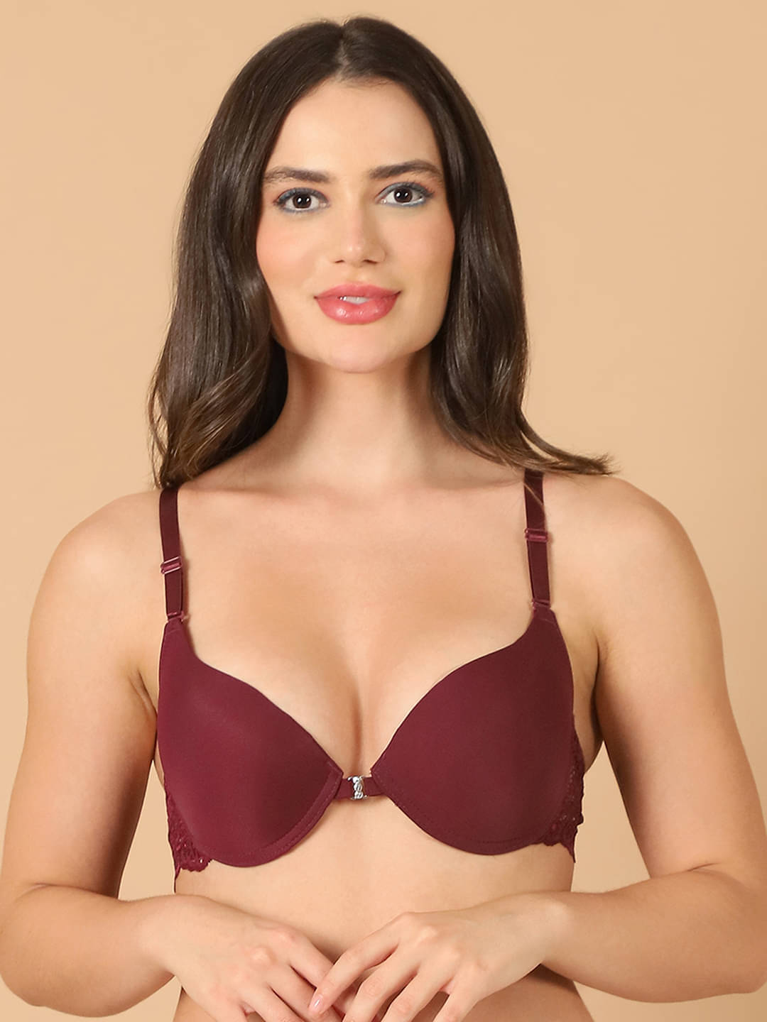     			PrettyCat Polyester Lightly Padded Women's Plunge Bra ( Burgundy ) PC-BR-7025-WHN
