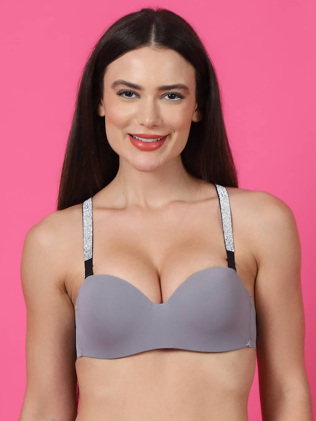 PrettyCat Polyester Lightly Padded Women's Balconette Bra ( Grey Melange ) PC-BR-7042-GRY PrettyCat Polyester Lightly Padded Women's Balconette Bra ( Grey Melange ) PC-BR-7042-GRY