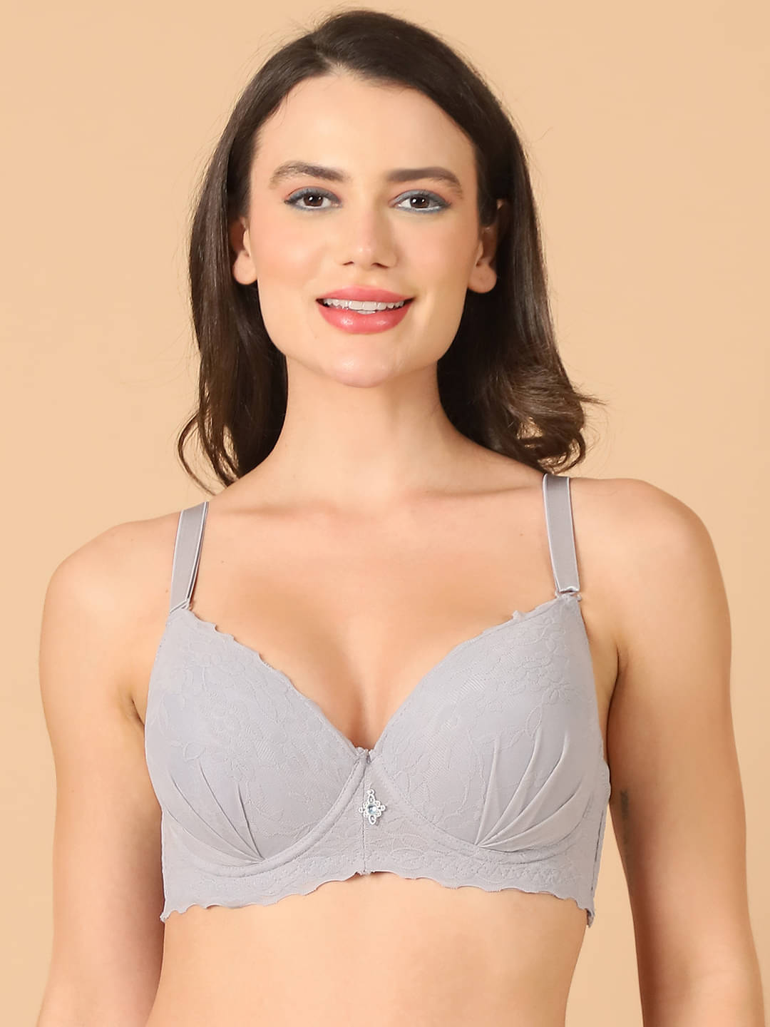 PrettyCat Lace Lightly Padded Women's T-Shirt Bra ( Light Grey ) PC-BR-7036-GRY     			PrettyCat Lace Lightly Padded Women's T-Shirt Bra ( Light Grey ) PC-BR-7036-GRY