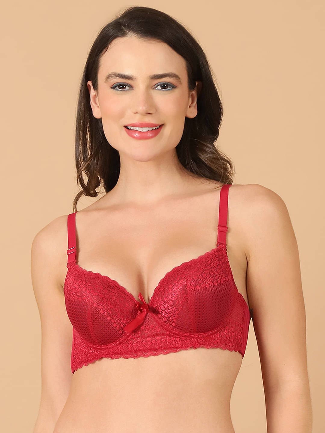     			PrettyCat Lace Lightly Padded Women's T-Shirt Bra ( Maroon ) PC-BR-7030-MAH