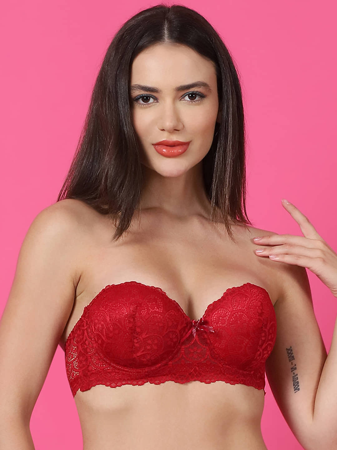 PrettyCat Lace Lightly Padded Women's Balconette Bra ( Maroon ) PC-BR-7024-MAH