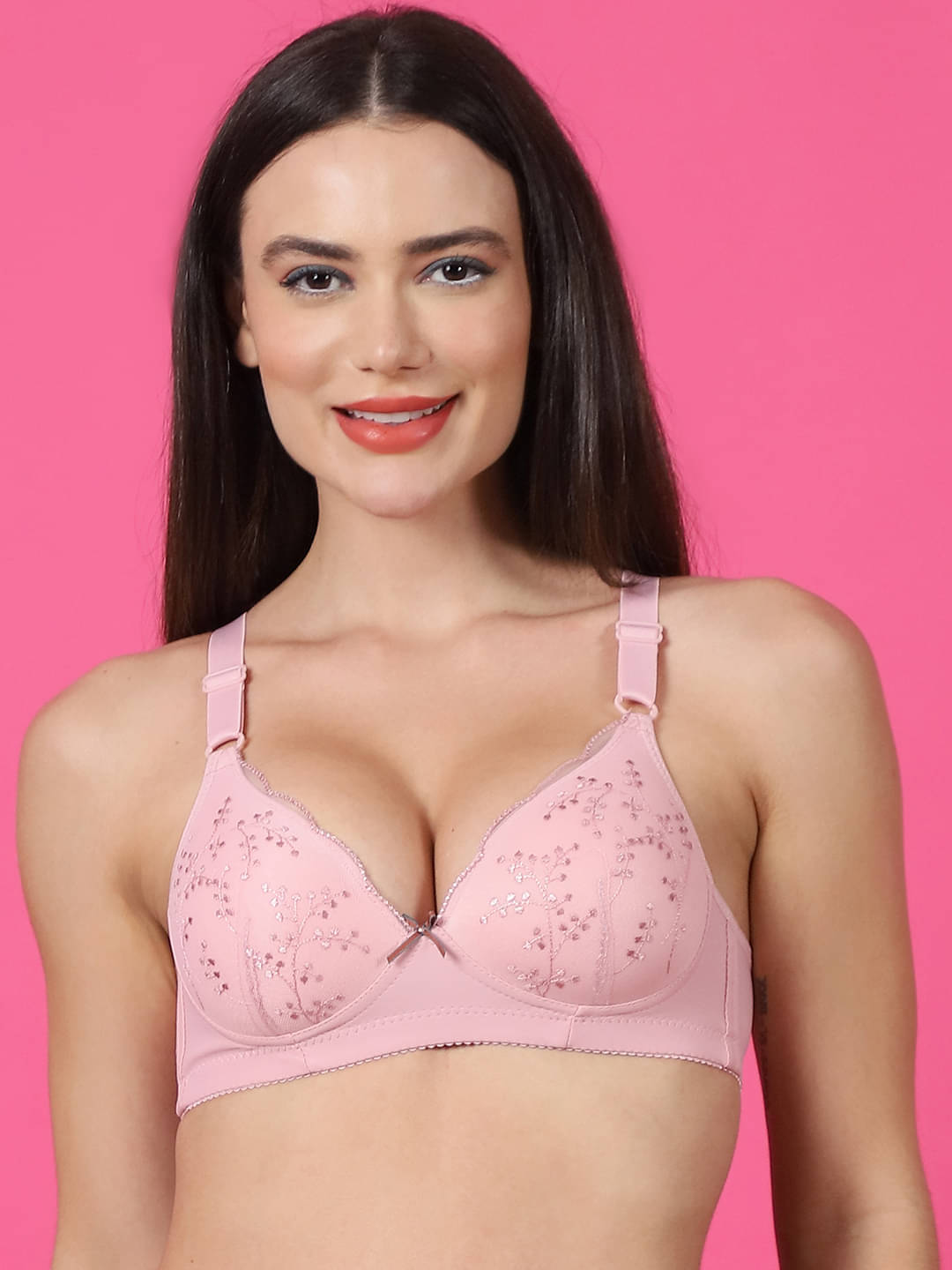PrettyCat Polyester Lightly Padded Women's Everyday Bra ( Pink ) PC-BR-7032-PNK PrettyCat Polyester Lightly Padded Women's Everyday Bra ( Pink ) PC-BR-7032-PNK