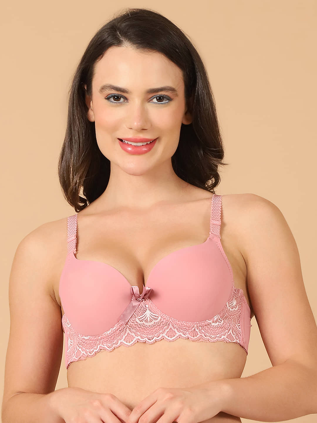 PrettyCat Polyester Lightly Padded Women's T-Shirt Bra ( Pink ) PC-BR-7039-PNK