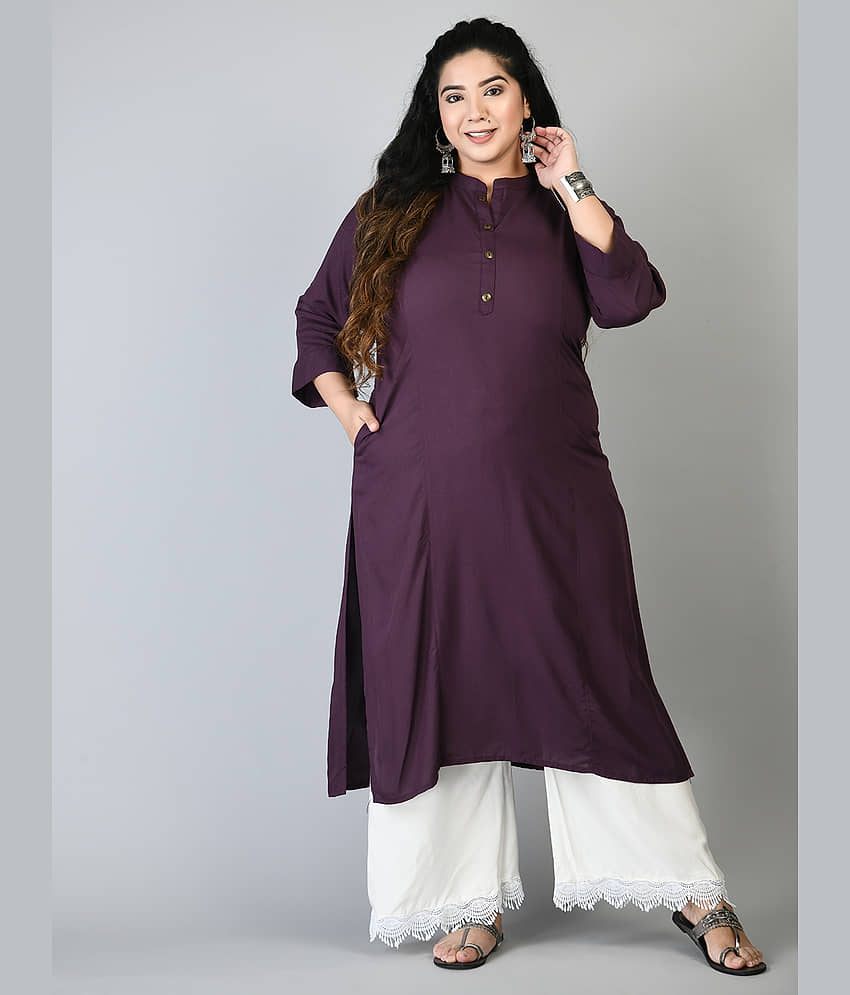 PrettyPlus by Desinoor.com Rayon Solid Straight Women's Kurti - Purple ( Pack of 1 ) - Kurtis, Tunics | Buy online on ZillyBuy