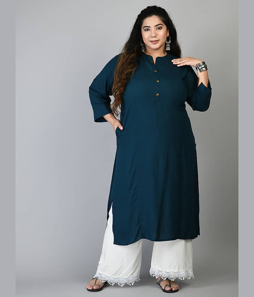 PrettyPlus by Desinoor.com Rayon Solid Straight Women's Kurti - Teal ( Pack of 1 ) - Kurtis, Tunics | Buy online on ZillyBuy
