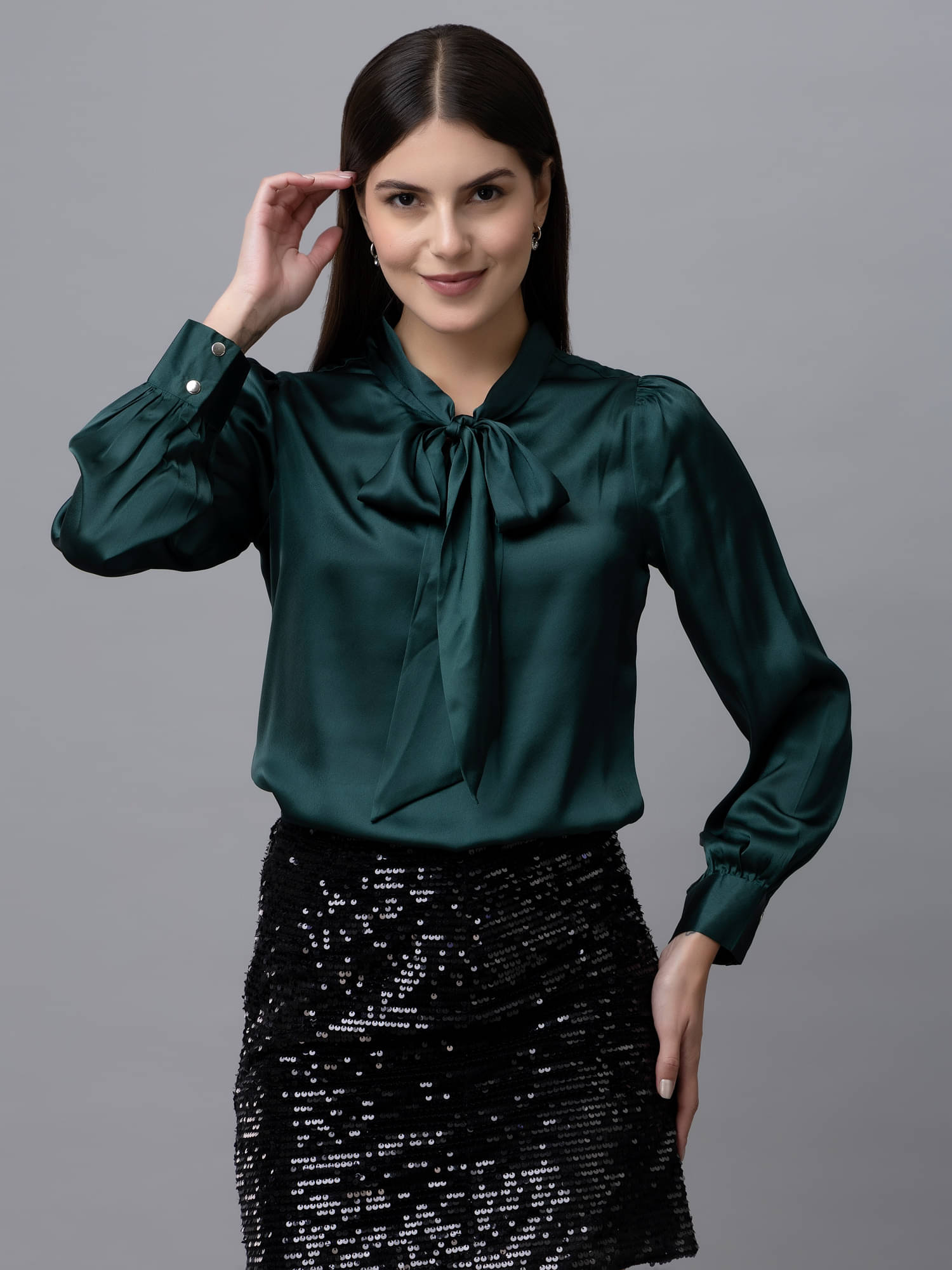 Purys Women's Satin Regular Top ( Green ) Purys Women's Satin Regular Top ( Green )