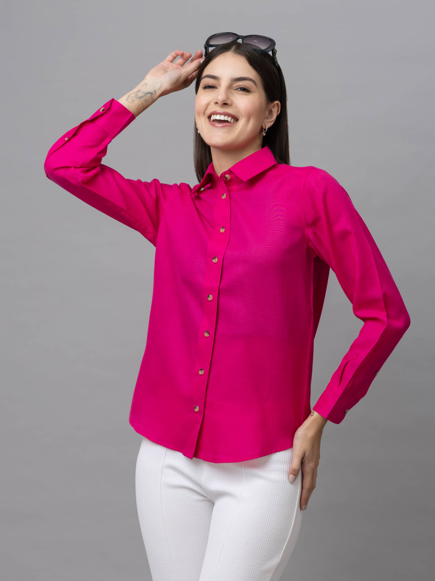     			Purys Women's Linen Regular Top ( Pink )