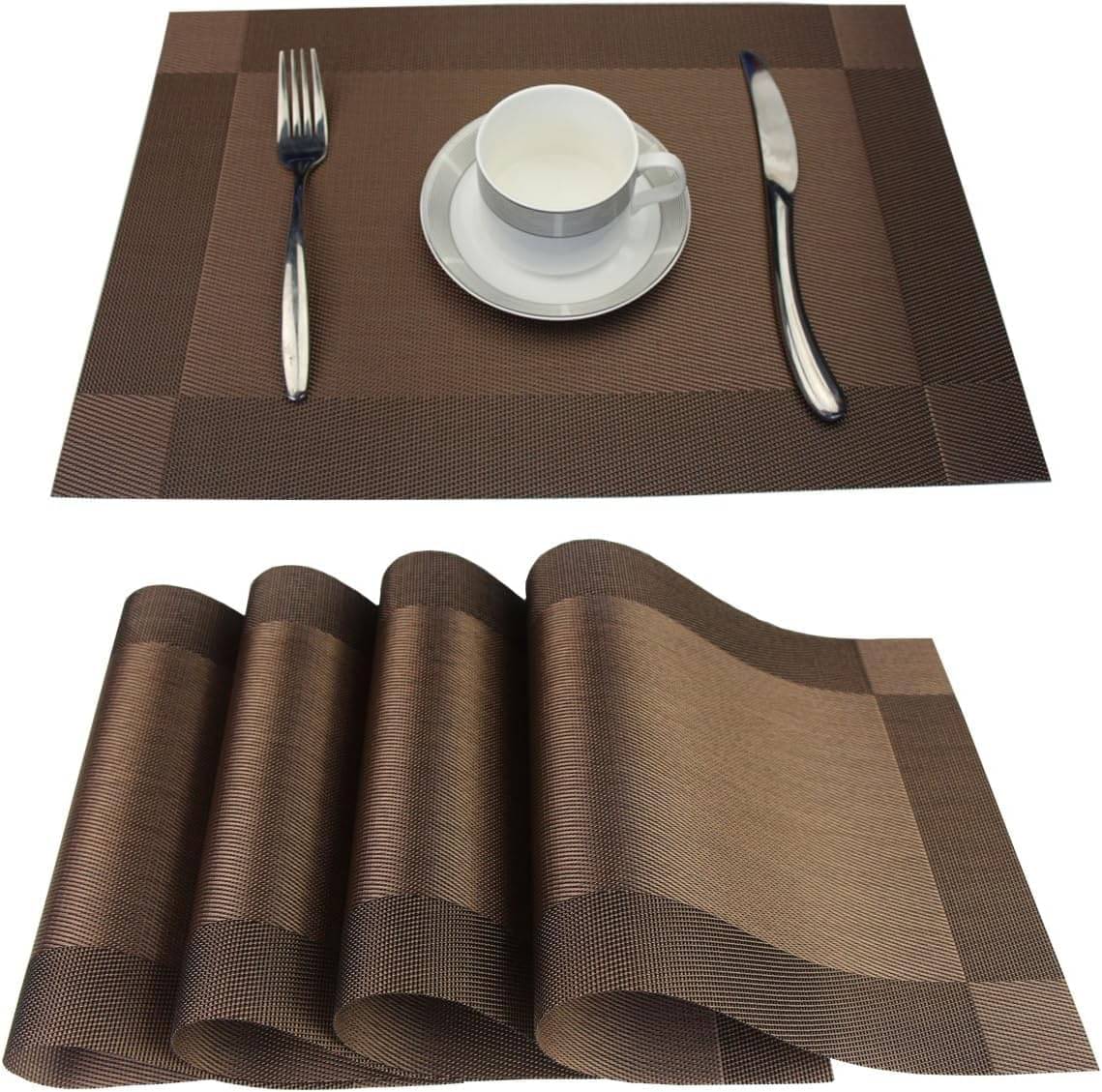    			RAMDEV ENTEPRISE PVC Nature Rectangle Table Mats ( 30 cm x 45 cm ) Pack of 4 - Brown