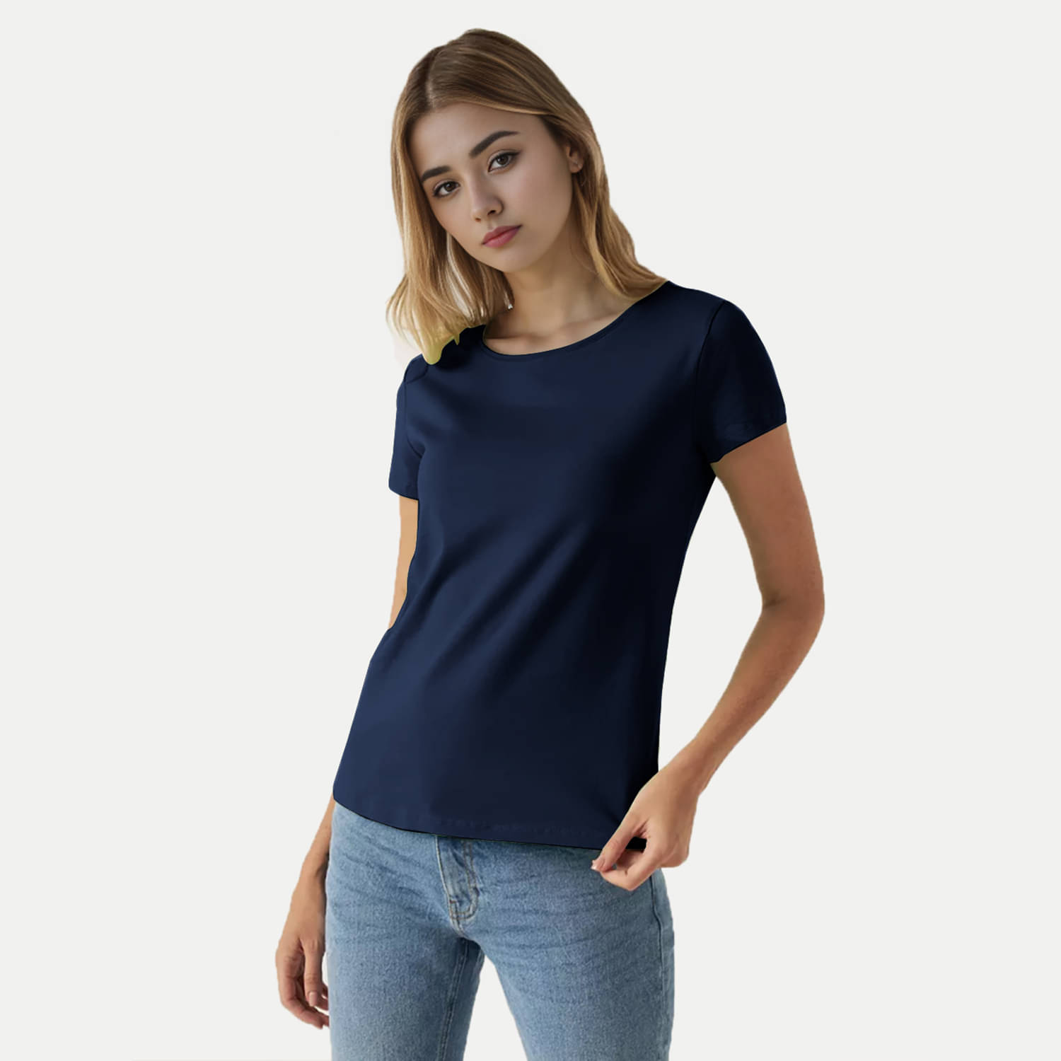    			Radprix Women Cotton Solid Regular Fit Round Neck T-Shirt ( Blue )