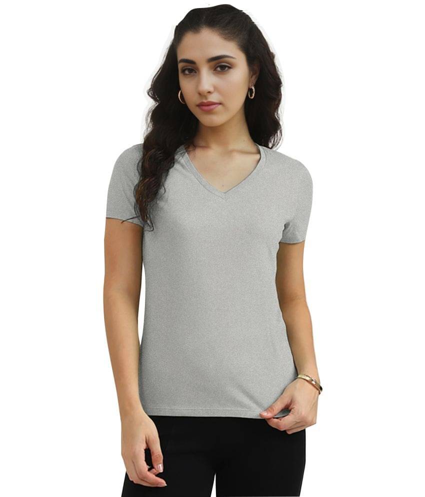     			Radprix Women Cotton Solid Regular Fit V-Neck T-Shirt ( Grey )
