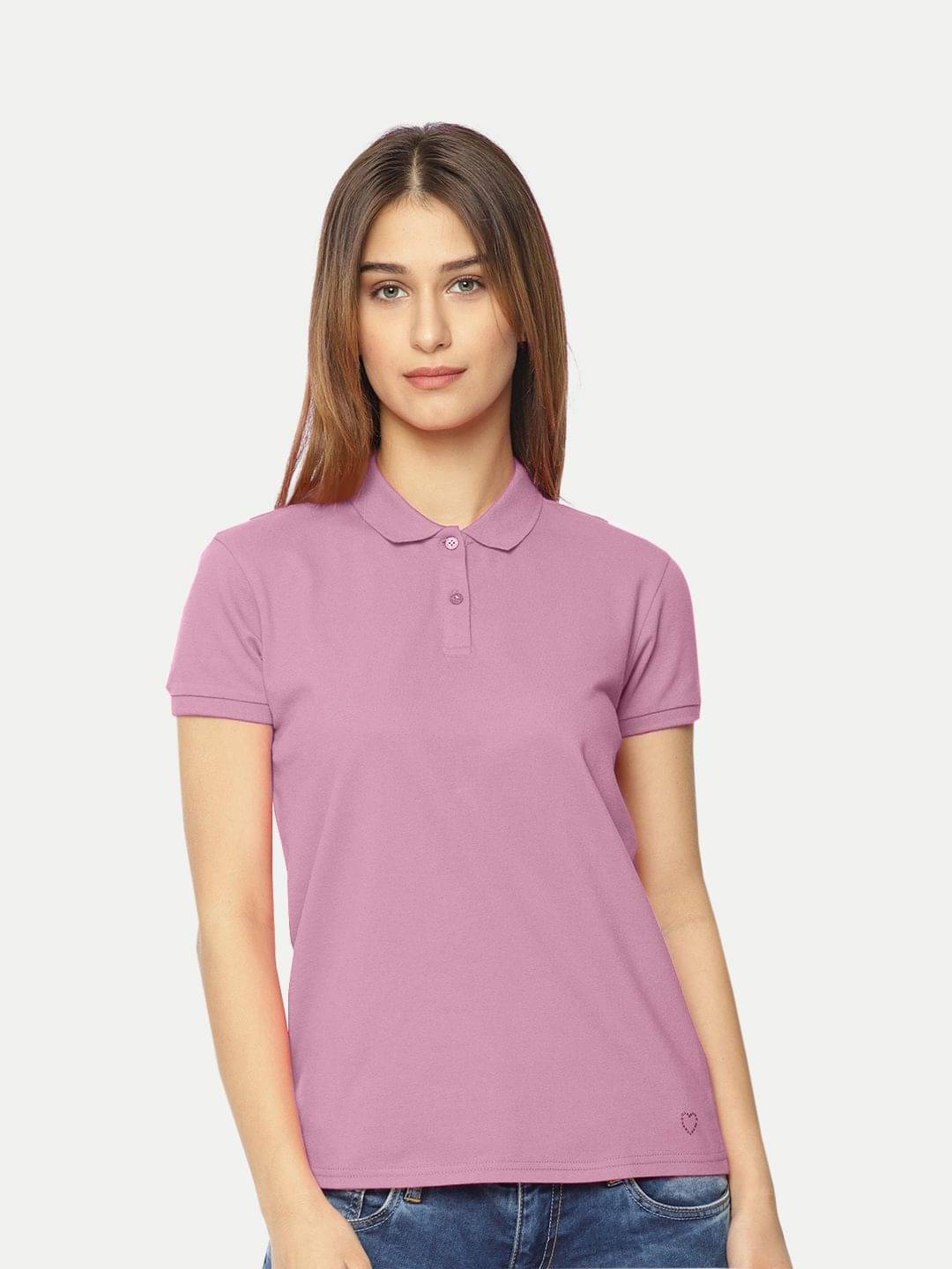 Radprix Women Cotton Solid Regular Fit Polo Collar T-Shirt ( Pink )     			Radprix Women Cotton Solid Regular Fit Polo Collar T-Shirt ( Pink )