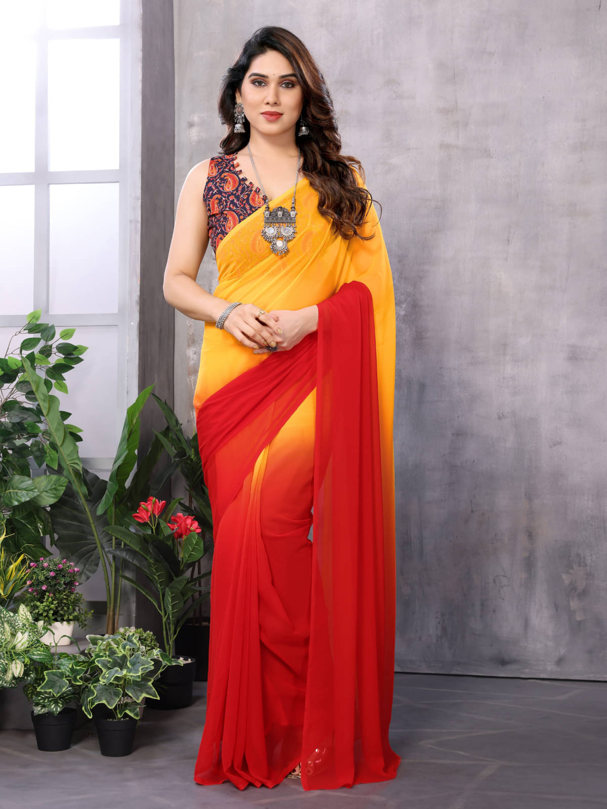     			BLEESBURY Georgette Dyed Pashmina Saree With Unstitched Blouse Piece ( Red )