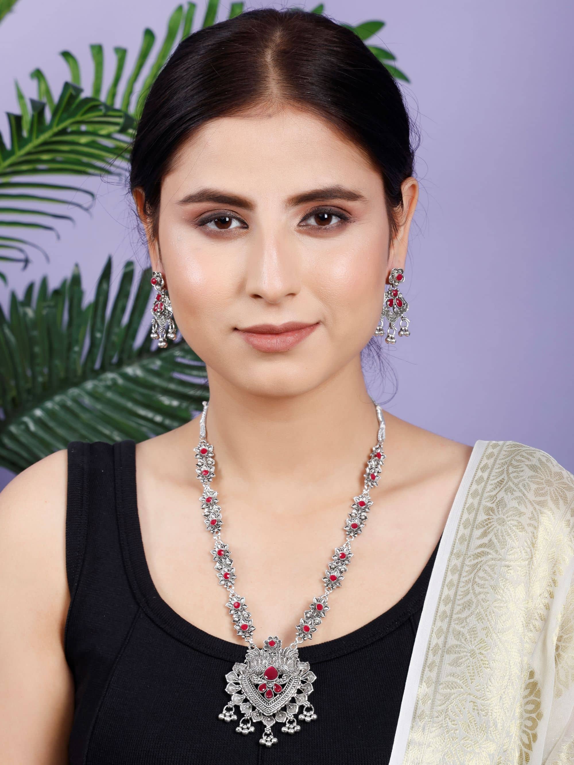 SUNHARI Maroon Alloy Necklace Set ( Pack of 1 )
