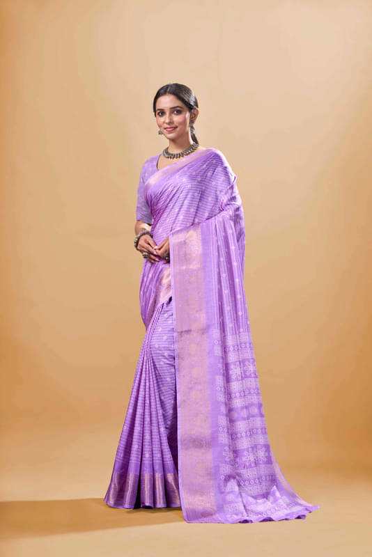     			Sanjana Silk Silk Blend Printed Saree With Unstitched Blouse Piece ( Purple )