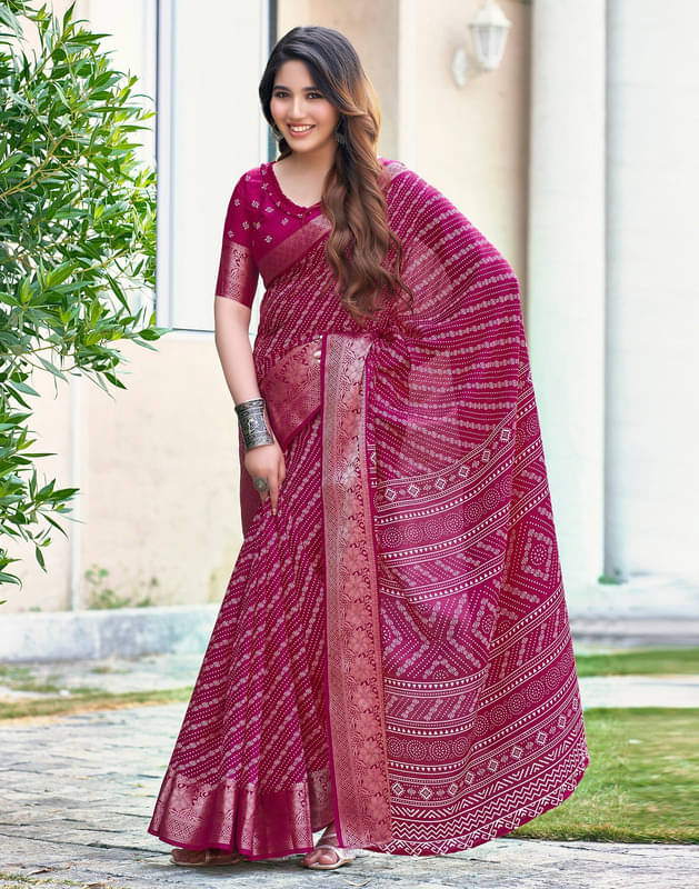 Sanjana Silk Silk Blend Printed Saree With Unstitched Blouse Piece ( Pink ) Sanjana Silk Silk Blend Printed Saree With Unstitched Blouse Piece ( Pink )