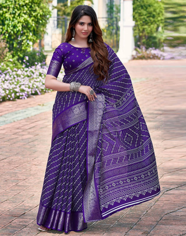 Sanjana Silk Silk Blend Printed Saree With Unstitched Blouse Piece ( Purple ) Sanjana Silk Silk Blend Printed Saree With Unstitched Blouse Piece ( Purple )
