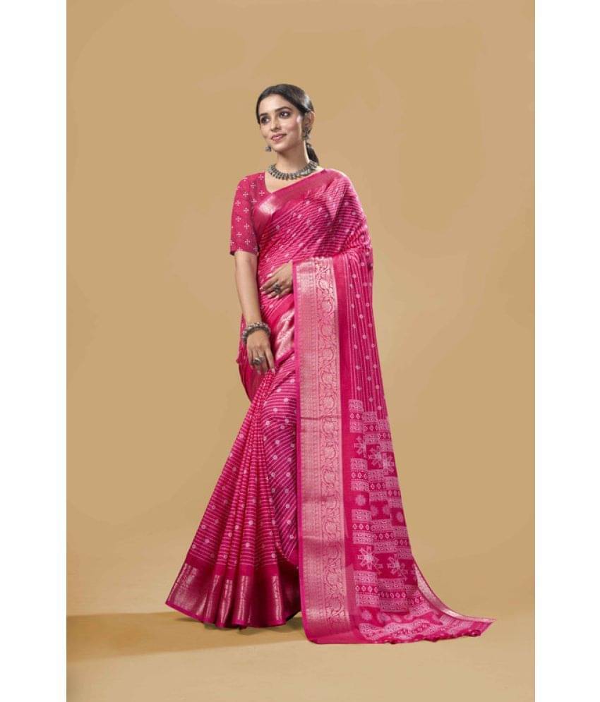     			Sanwariya Silk Silk Blend Printed Saree With Unstitched Blouse Piece ( Rani )