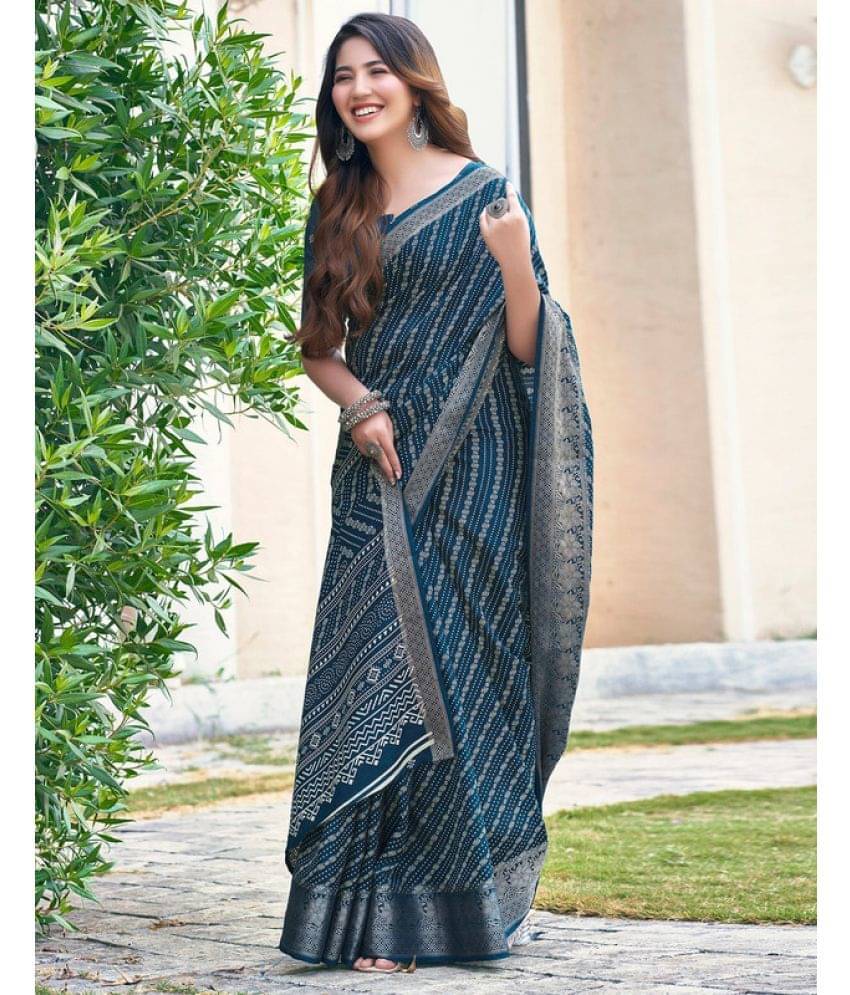 Sanwariya Silk Silk Blend Printed Saree With Unstitched Blouse Piece ( Rama ) Sanwariya Silk Silk Blend Printed Saree With Unstitched Blouse Piece ( Rama )