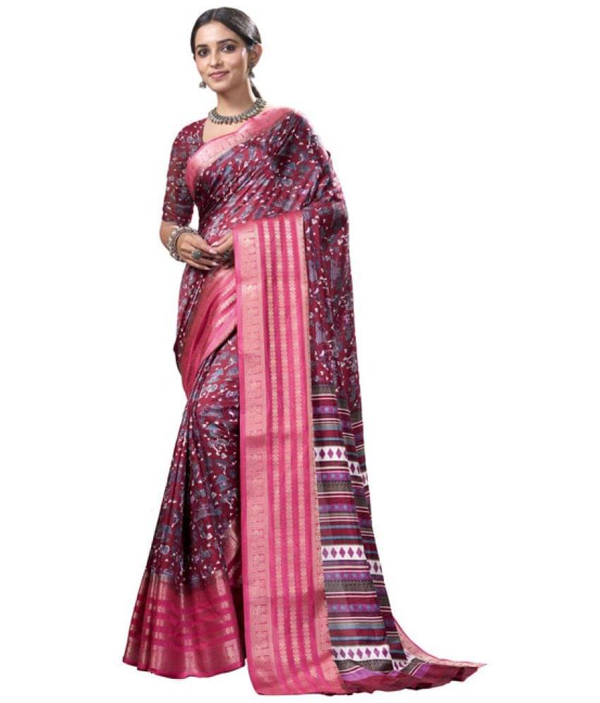 Sanwariya Silk Silk Blend Printed Saree With Unstitched Blouse Piece ( Maroon ) Sanwariya Silk Silk Blend Printed Saree With Unstitched Blouse Piece ( Maroon )