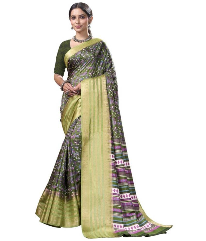     			Sitanjali Lifestyle Silk Blend Printed Saree With Unstitched Blouse Piece ( Sea Green )