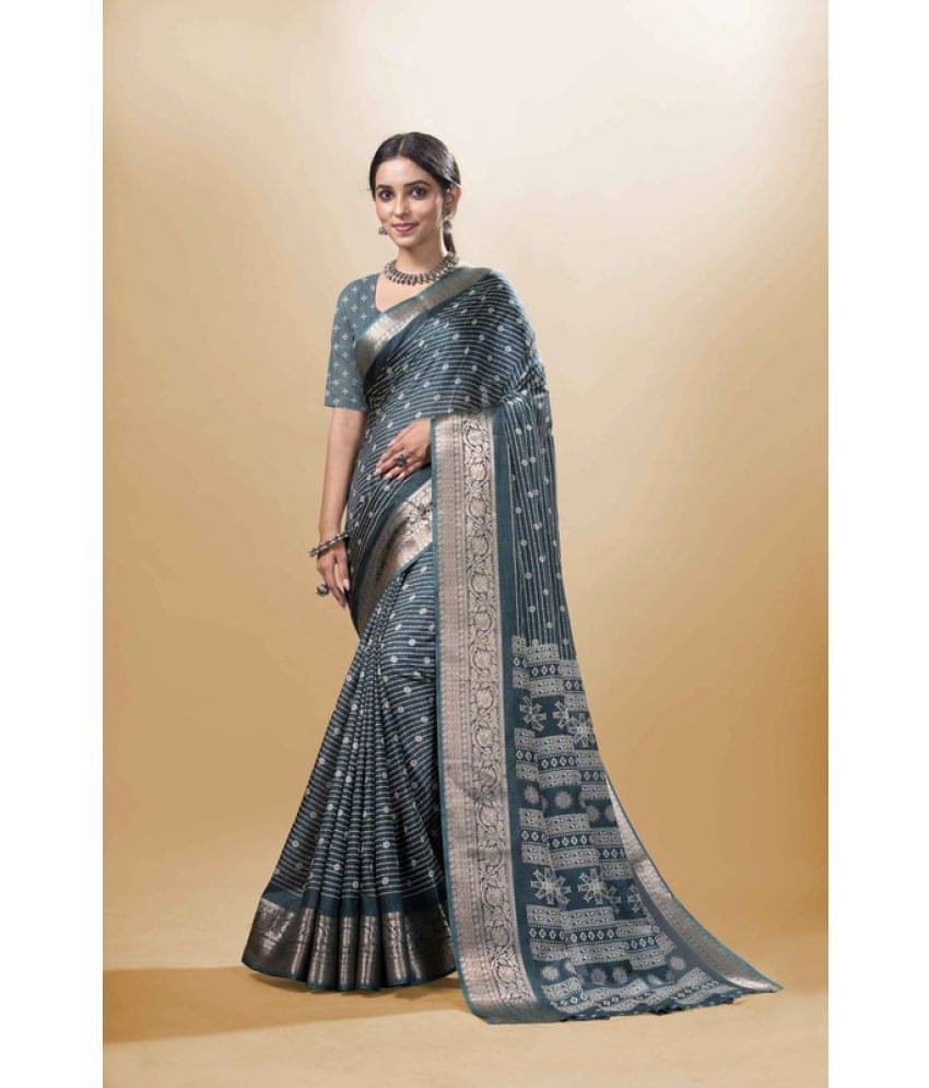 Sitanjali Lifestyle Silk Blend Printed Saree With Unstitched Blouse Piece ( Green ) Sitanjali Lifestyle Silk Blend Printed Saree With Unstitched Blouse Piece ( Green )
