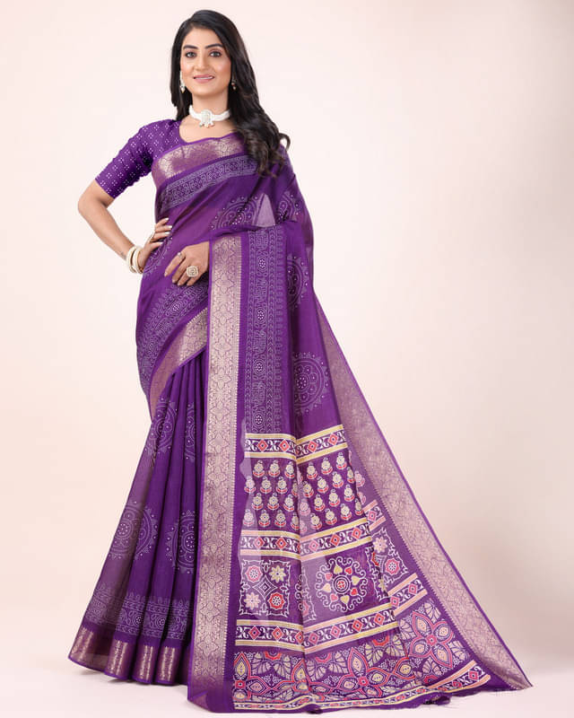 Sitanjali Lifestyle Silk Blend Printed Saree With Unstitched Blouse Piece ( Lavender ) Sitanjali Lifestyle Silk Blend Printed Saree With Unstitched Blouse Piece ( Lavender )