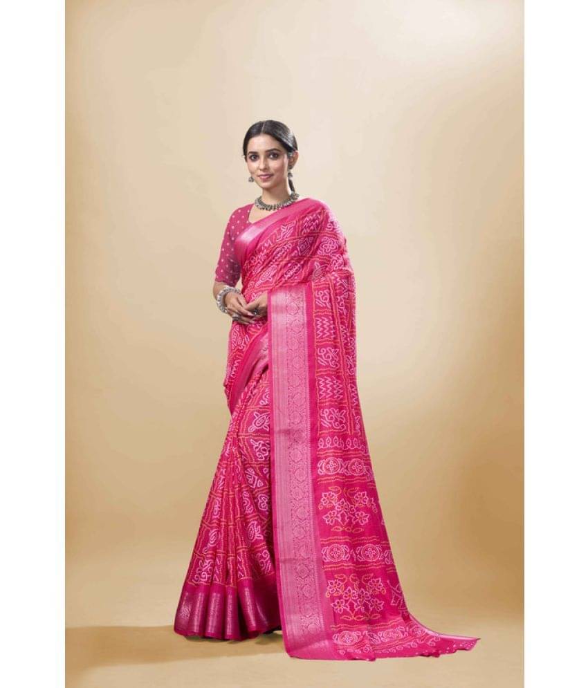     			Sitanjali Lifestyle Silk Blend Printed Saree With Unstitched Blouse Piece ( Pink )