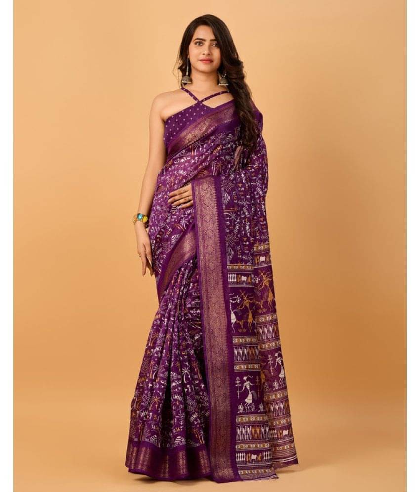     			Sitanjali Silk Blend Printed Saree With Unstitched Blouse Piece ( Lavender )