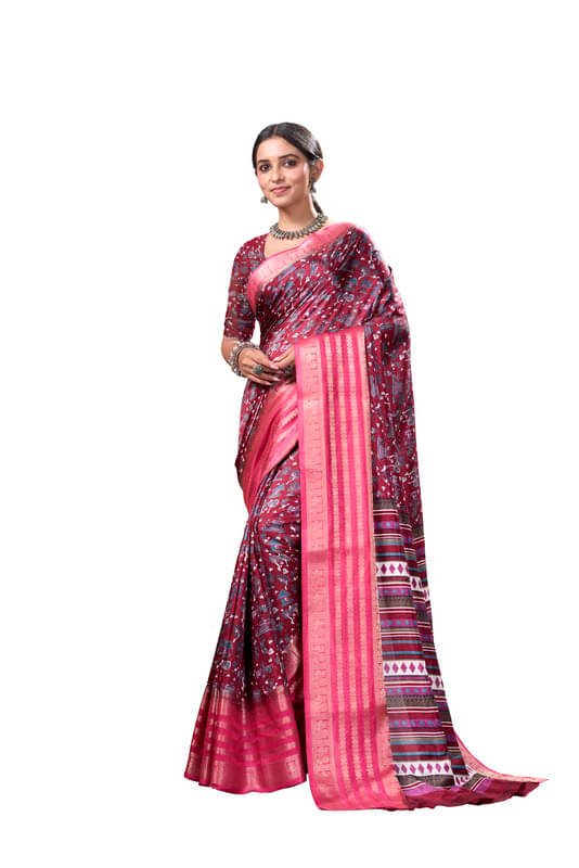 Sitanjali Silk Blend Printed Saree With Unstitched Blouse Piece ( Maroon ) Sitanjali Silk Blend Printed Saree With Unstitched Blouse Piece ( Maroon )