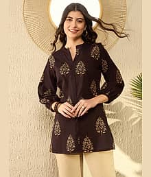 Vaamsi Women's Cotton Blend Tunic ( Brown )