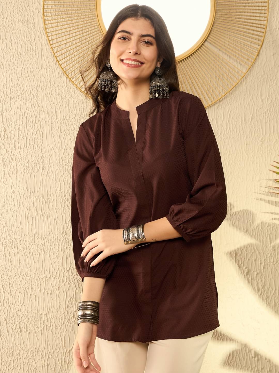    			Vaamsi Women's Polyester Tunic ( Brown )