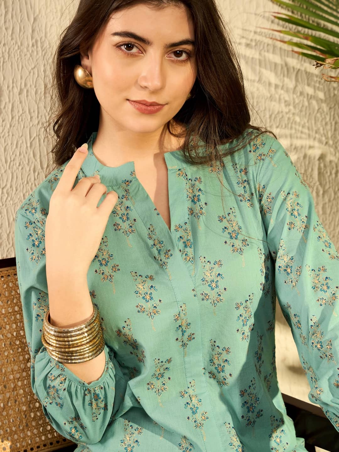 Vaamsi Women's Cotton Blend Tunic ( Green )