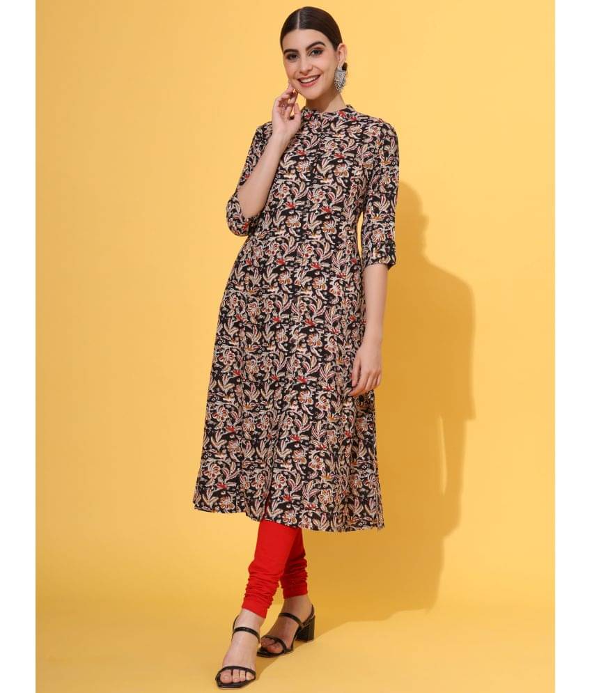     			Vbuyz Rayon Printed A-line Women's Kurti - Black ( Pack of 1 )