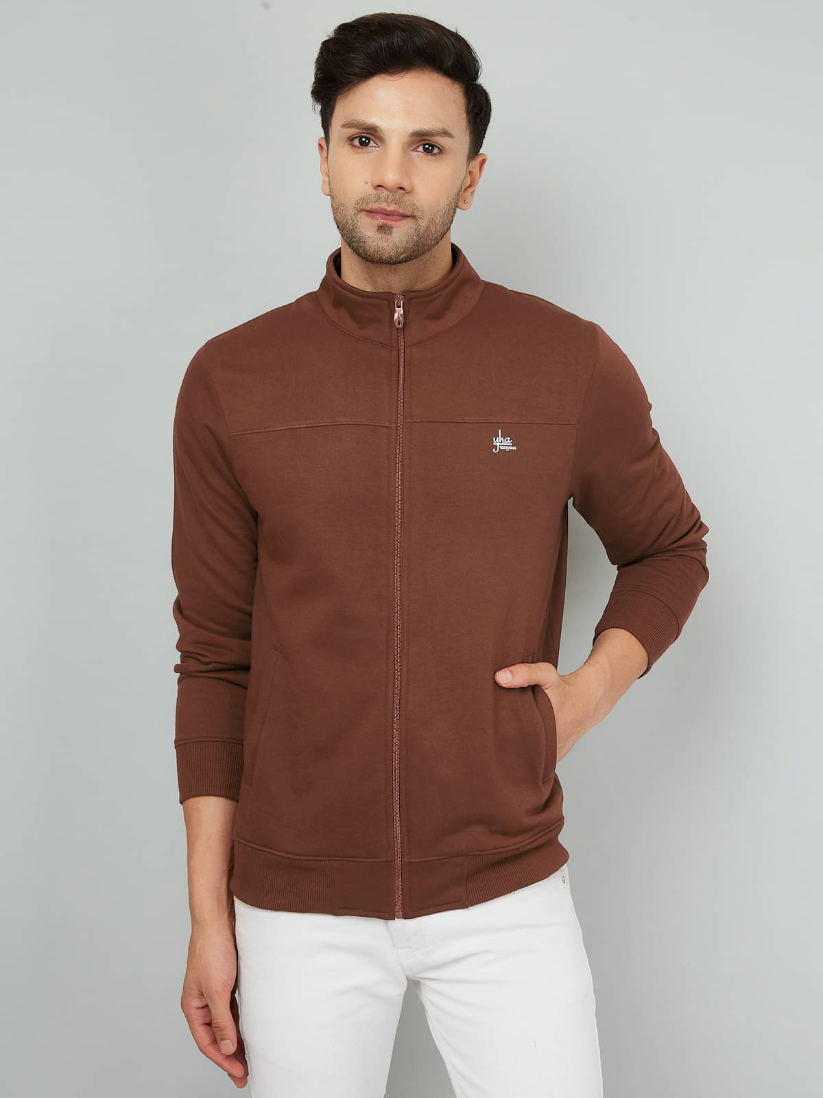     			YHA Fleece Men's Casual Jacket - Brown ( Pack of 1 )