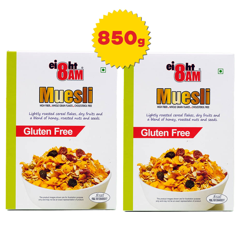 8 AM Gluten Free Dry Fruits Muesli 425 gm Pack of 2     			8 AM Gluten Free Dry Fruits Muesli 425 gm Pack of 2