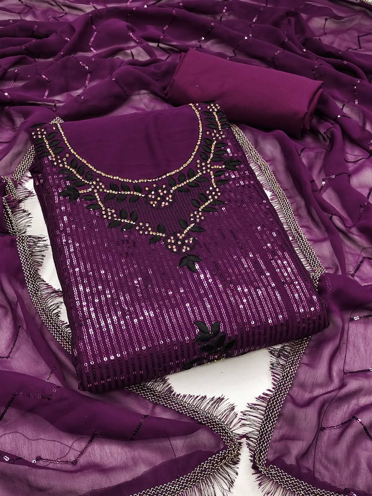 ALSHOP Unstitched Georgette Embellished Dress Material - Purple ( Pack of 1 ) ALSHOP Unstitched Georgette Embellished Dress Material - Purple ( Pack of 1 )