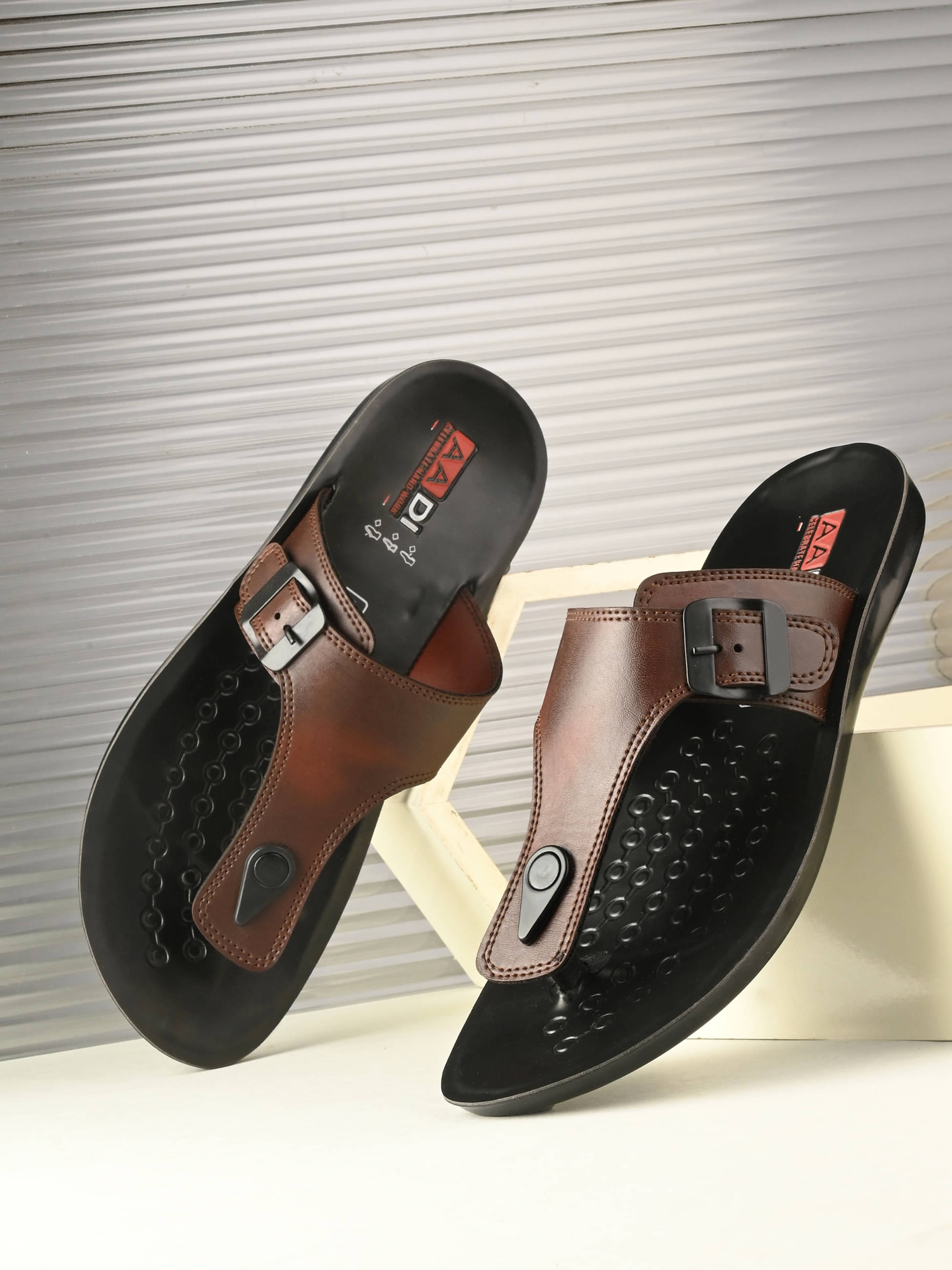     			Aadi Brown Men's Leather Slipper