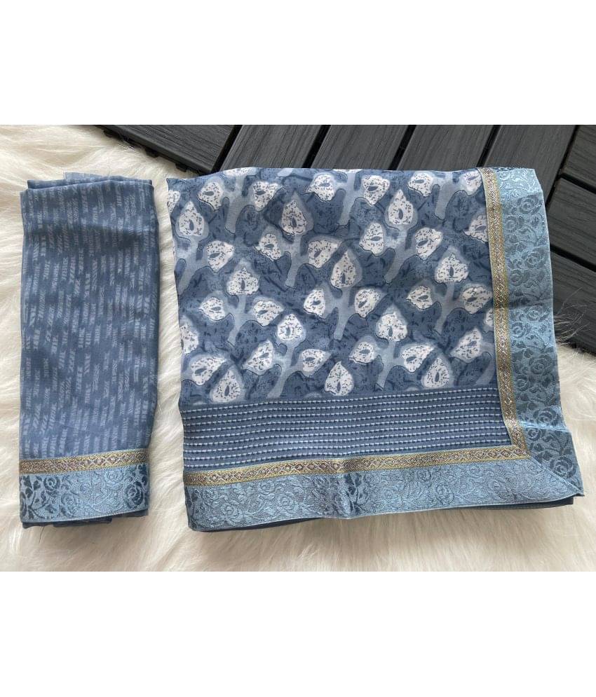     			BHAVIKA SILK MILLS Georgette Printed Saree With Unstitched Blouse Piece ( Teal )