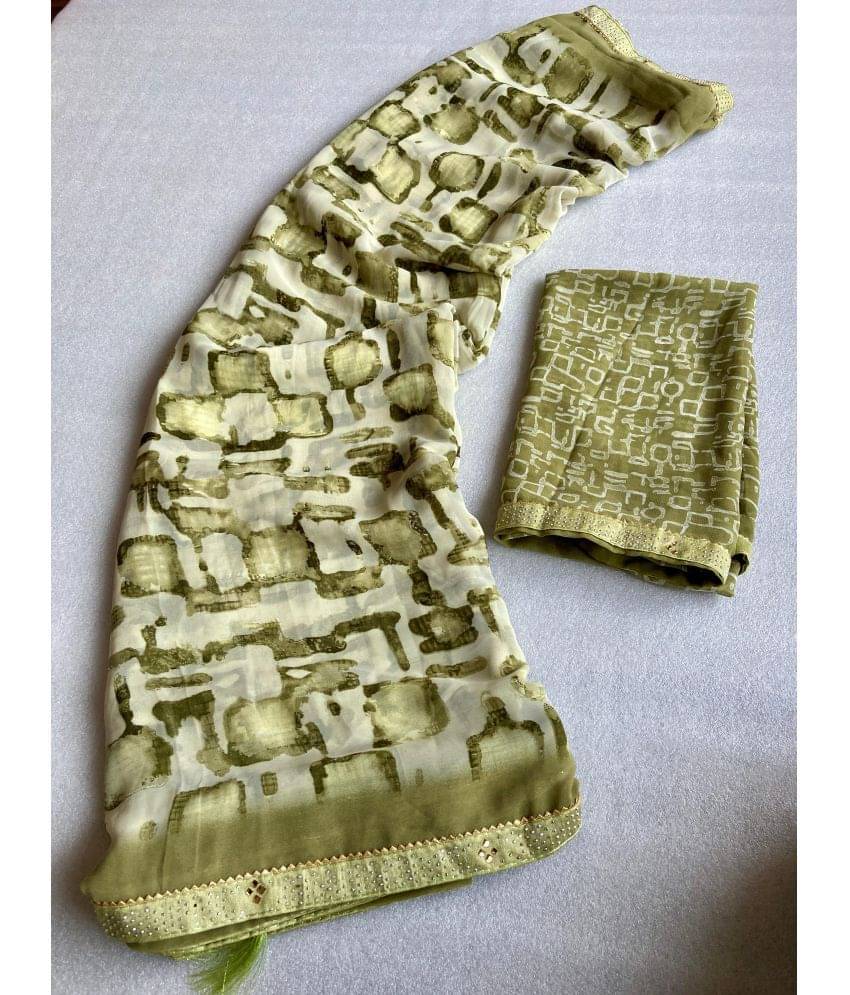 BHAVIKA SILK MILLS Georgette Printed Saree With Unstitched Blouse Piece ( Green ) BHAVIKA SILK MILLS Georgette Printed Saree With Unstitched Blouse Piece ( Green )