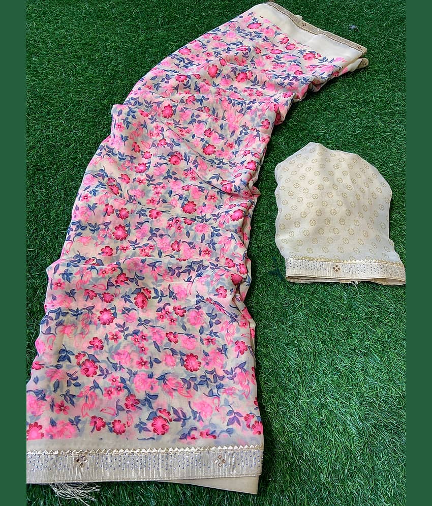 BHAVIKA SILK MILLS Georgette Printed Saree With Unstitched Blouse Piece ( Mint Green ) - Sarees | Buy online on ZillyBuy