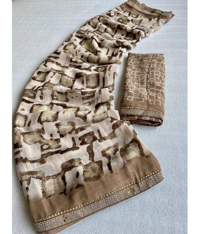     			BHAVIKA SILK MILLS Georgette Printed Saree With Unstitched Blouse Piece ( Khaki )