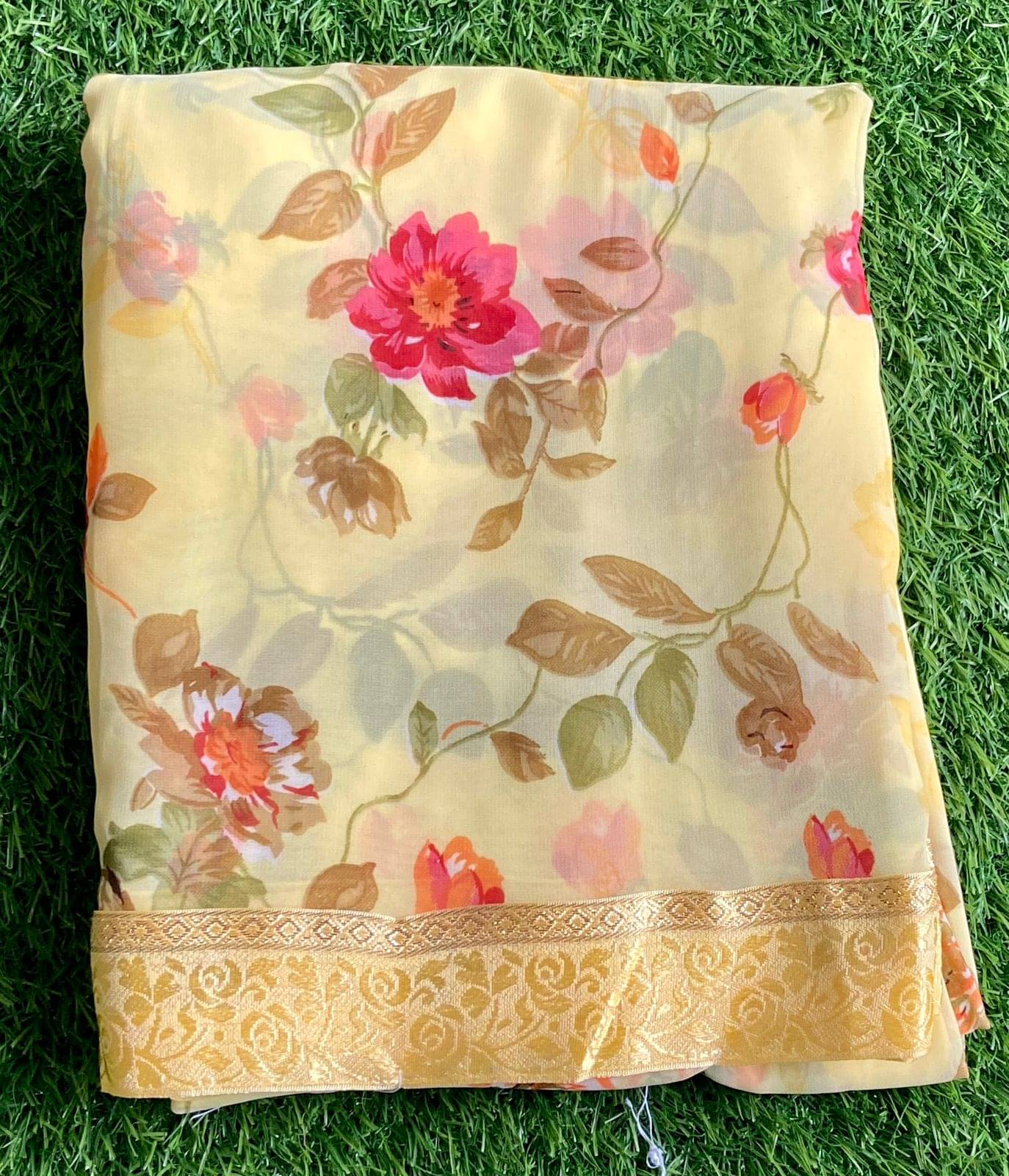     			BHAVIKA SILK MILLS Georgette Printed Saree With Unstitched Blouse Piece ( Yellow )