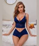 COMFY ATTIRE Net Women's Bra & Panty Set ( Navy Blue )