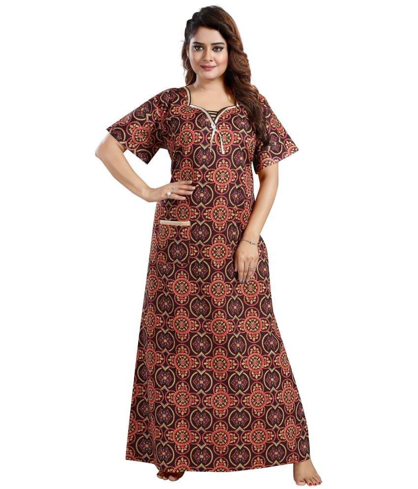 Cinco Multi Color Cotton Blend Women's Nightwear Nighty & Night Gowns ( Pack of 1 ) Cinco Multi Color Cotton Blend Women's Nightwear Nighty & Night Gowns ( Pack of 1 )