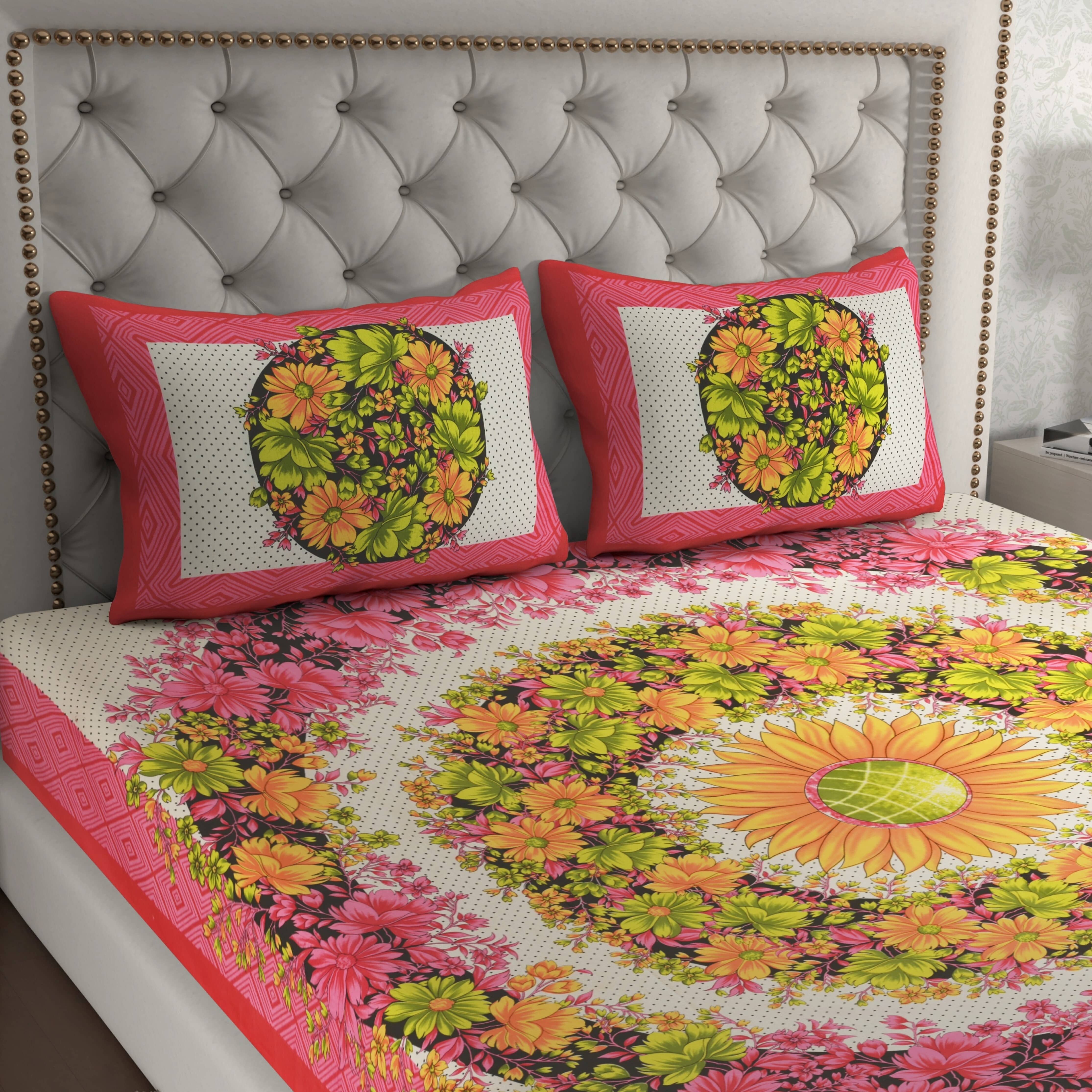 Cosito Cotton 1 Double Bedsheet with 2 Pillow Covers ( Pink )