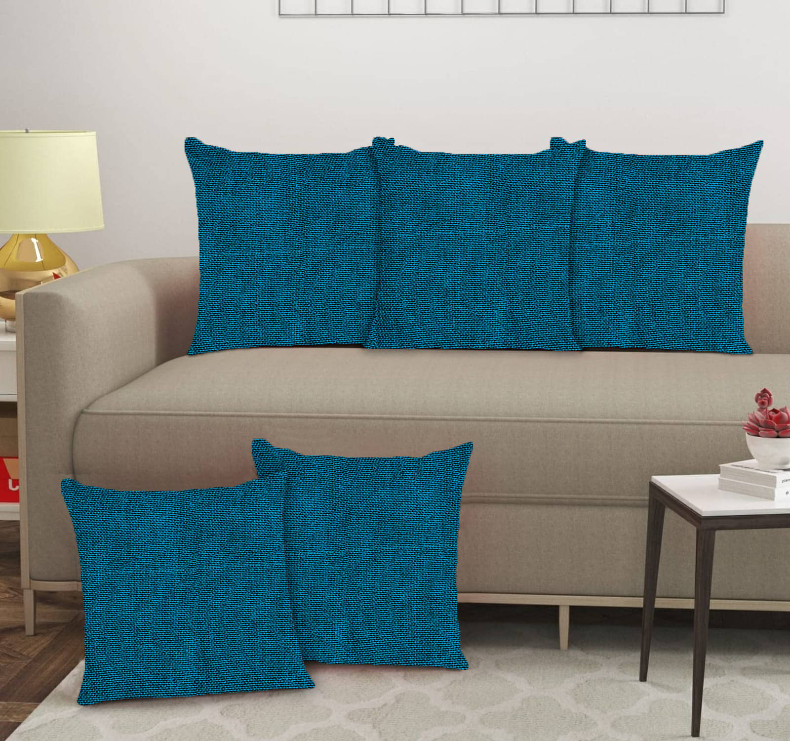 Crosmo Set of 5 Jute Solid Square Cushion Cover (40X40)cm - Blue Crosmo Set of 5 Jute Solid Square Cushion Cover (40X40)cm - Blue