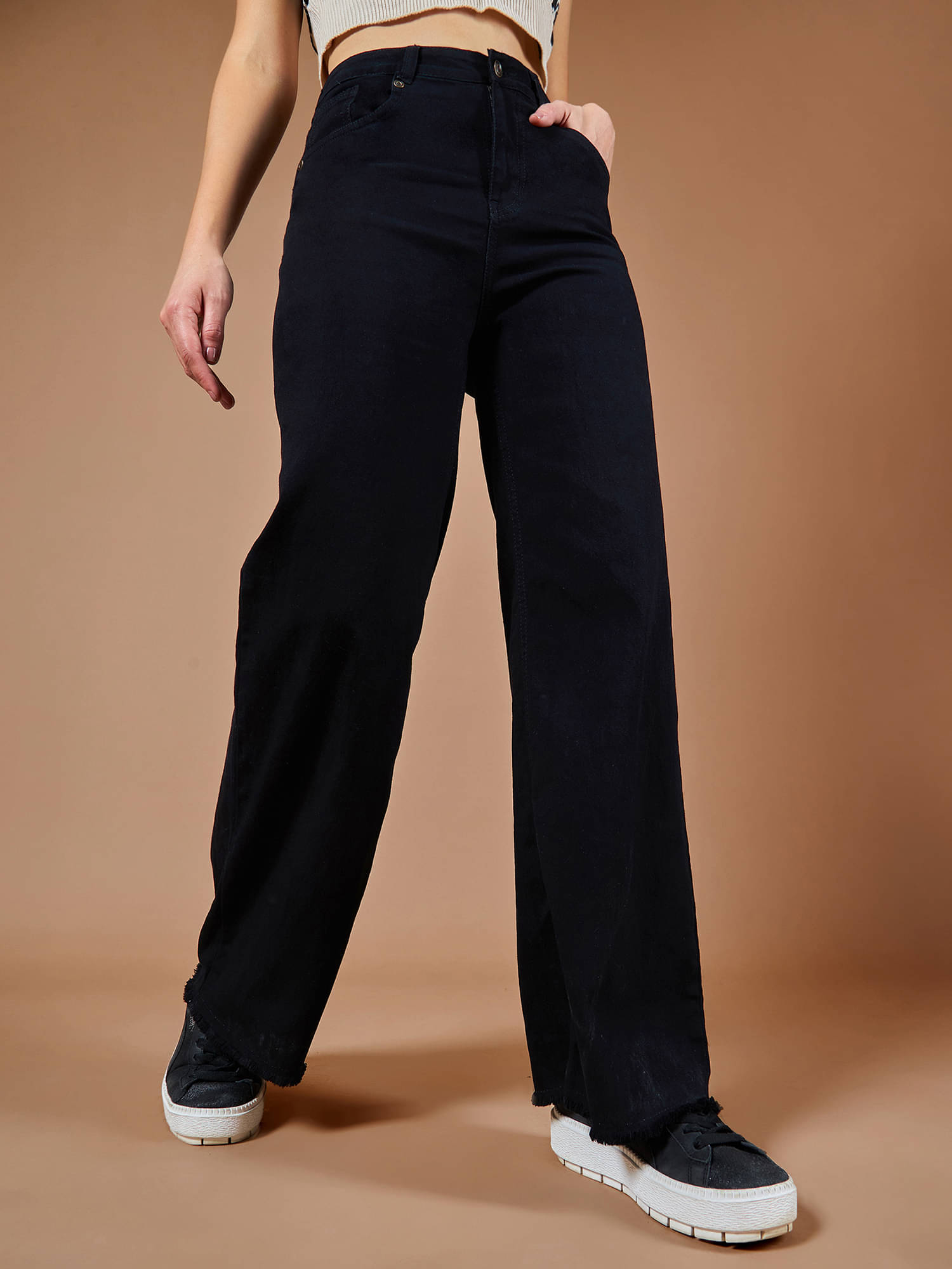     			Dolce Crudo - Black Denim Wide Leg Women's Jeans ( Pack of 1 )