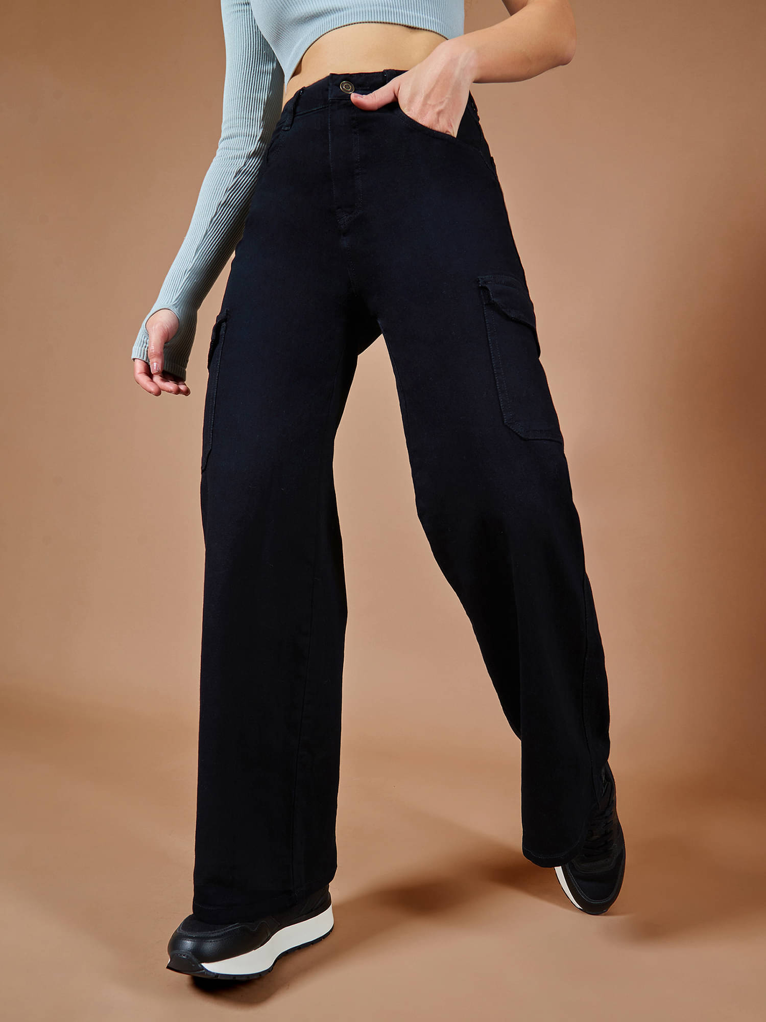     			Dolce Crudo - Black Denim Wide Leg Women's Jeans ( Pack of 1 )