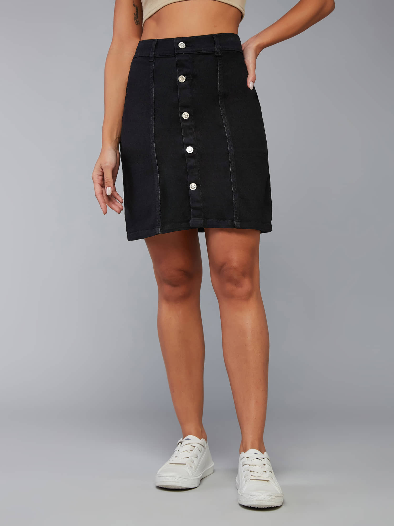 Dolce Crudo Black Denim Women's Asymmetrical Skirt ( Pack of 1 )